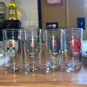 DAY OF THE DEAD SUGAR SKULL GLASSES 4PC SET